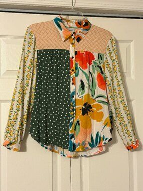 MAEVE By Anthropologie Sz M Alida Multi-Color Patchwork Button Down Shirt / Top